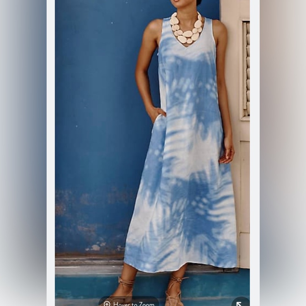 J.Jill linen maxi dress in tie dye blue and white size small EUC!
